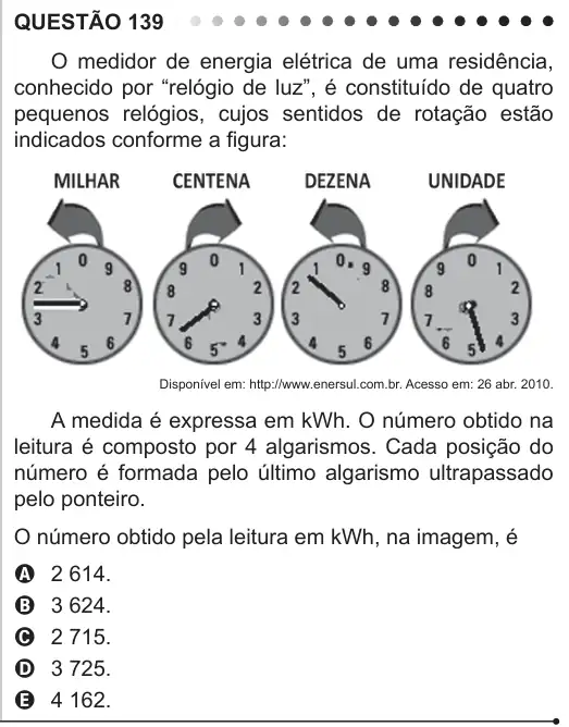 Imagem da questão 139 do ENEM 2011