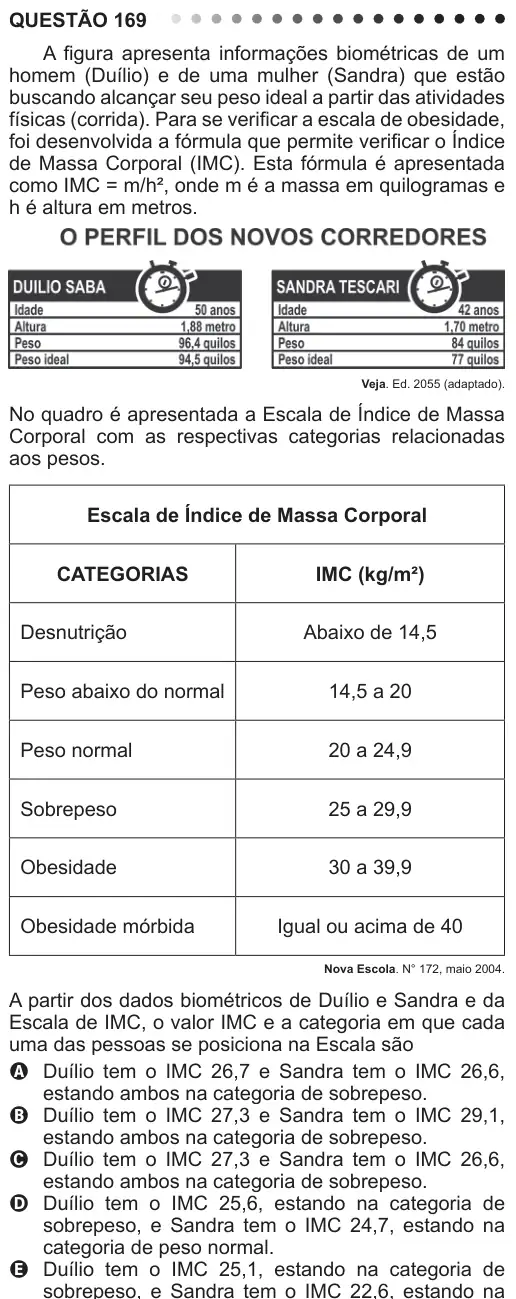 Imagem da questão 169 do ENEM 2011