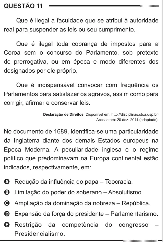 Imagem da questão 11 do ENEM 2012