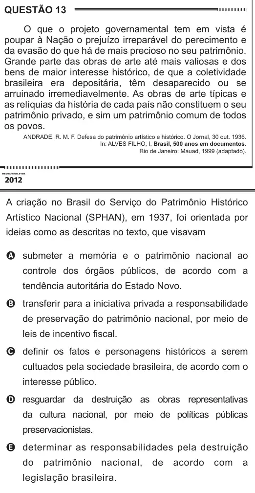 Imagem da questão 13 do ENEM 2012