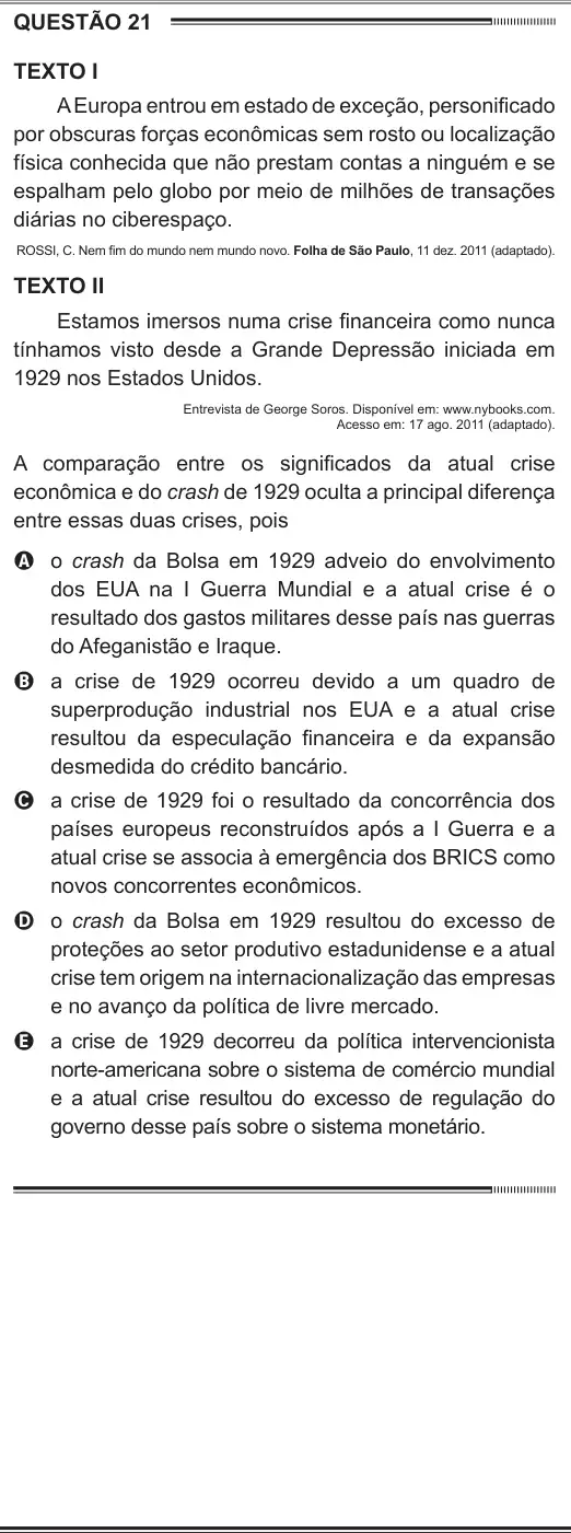 Imagem da questão 21 do ENEM 2012