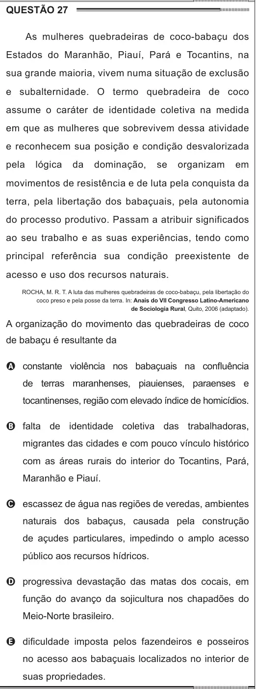 Imagem da questão 27 do ENEM 2012