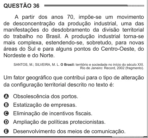 Imagem da questão 36 do ENEM 2012
