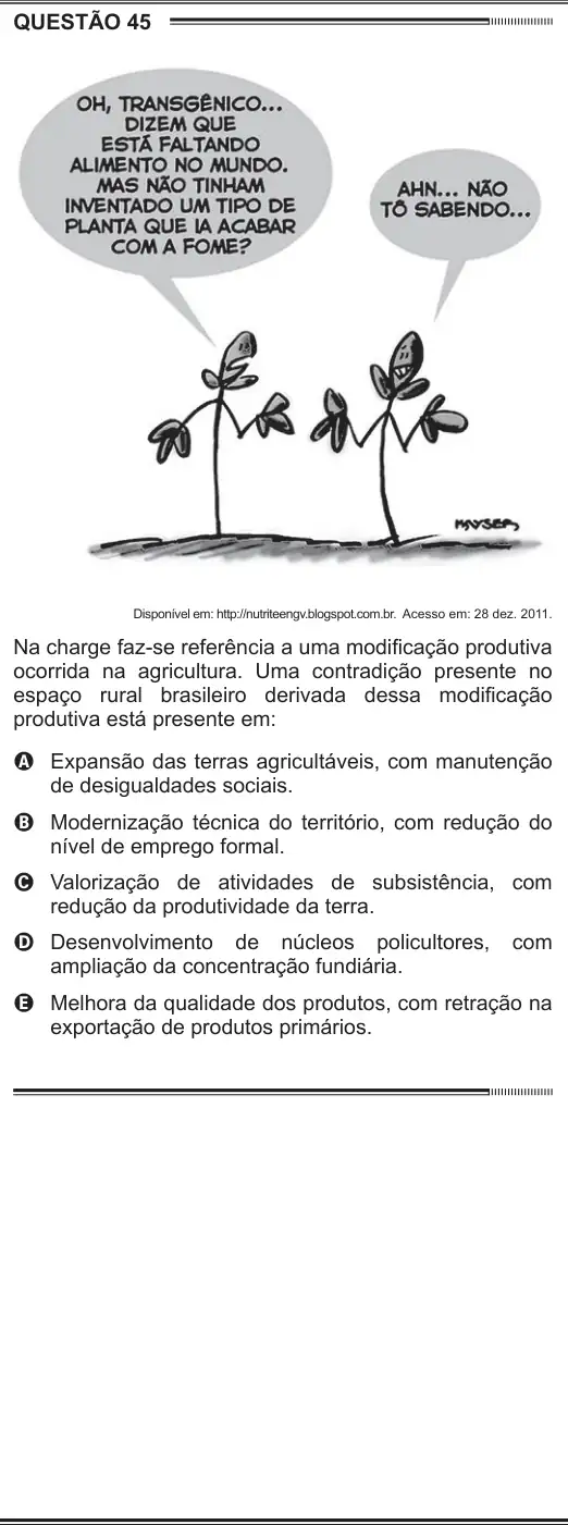 Imagem da questão 45 do ENEM 2012
