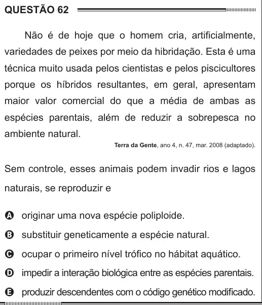 Imagem da questão 62 do ENEM 2012