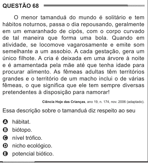 Imagem da questão 68 do ENEM 2012