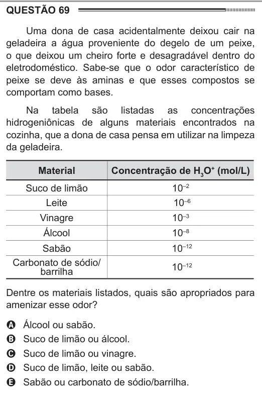 Imagem da questão 69 do ENEM 2012