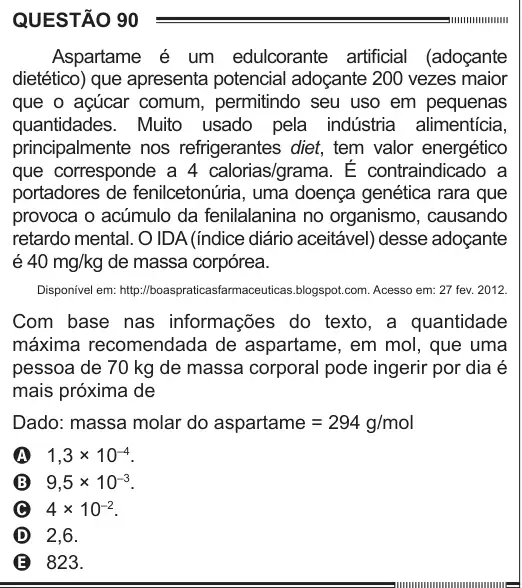 Imagem da questão 90 do ENEM 2012