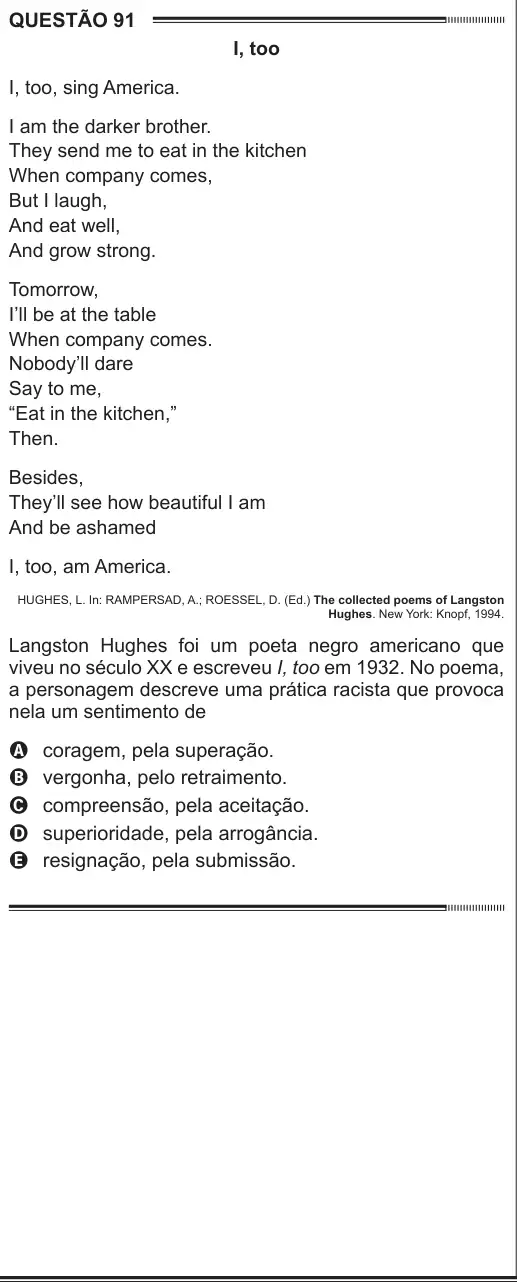 Imagem da questão 91 (inglês) do ENEM 2012