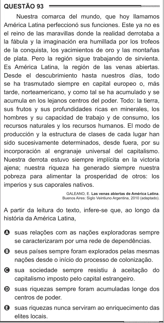 Imagem da questão 93 (espanhol) do ENEM 2012