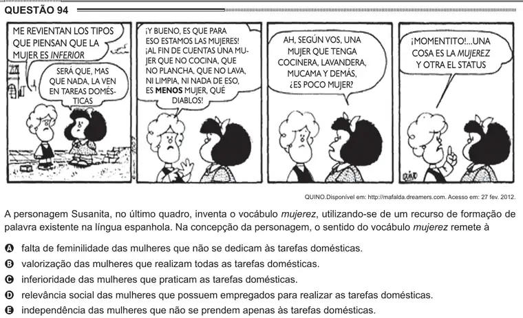 Imagem da questão 94 (espanhol) do ENEM 2012