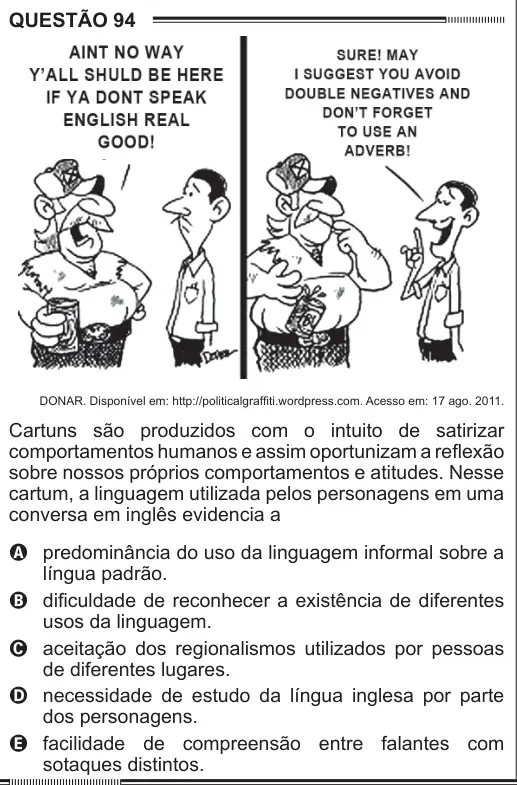 Imagem da questão 94 (inglês) do ENEM 2012