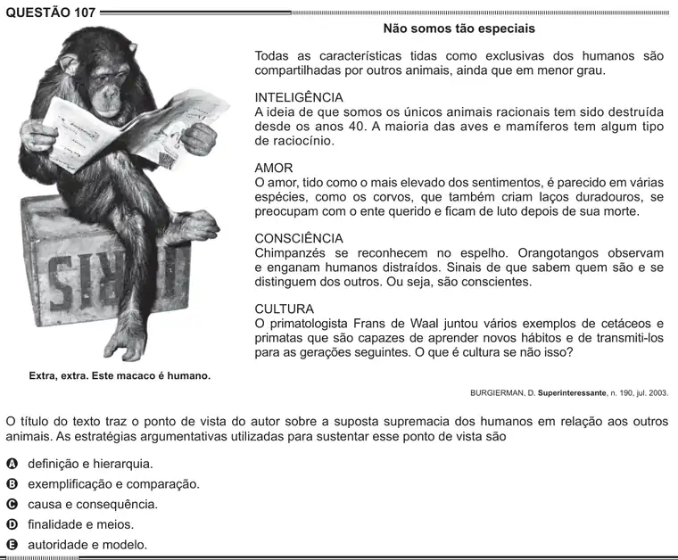 Imagem da questão 107 do ENEM 2012