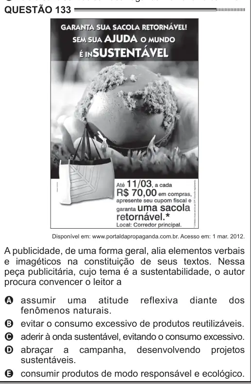 Imagem da questão 133 do ENEM 2012