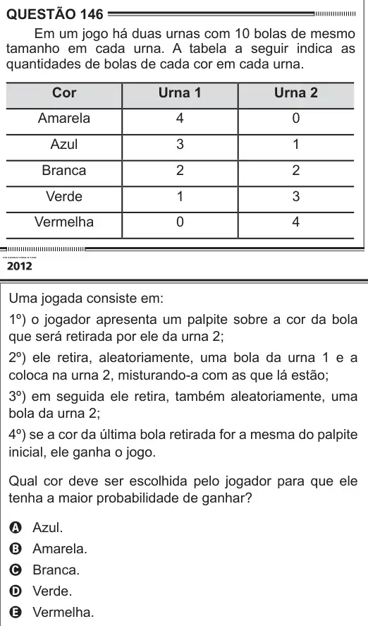 Imagem da questão 146 do ENEM 2012