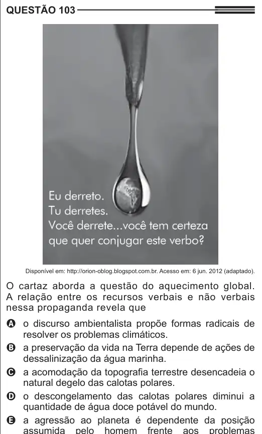 Imagem da questão 103 do ENEM 2013