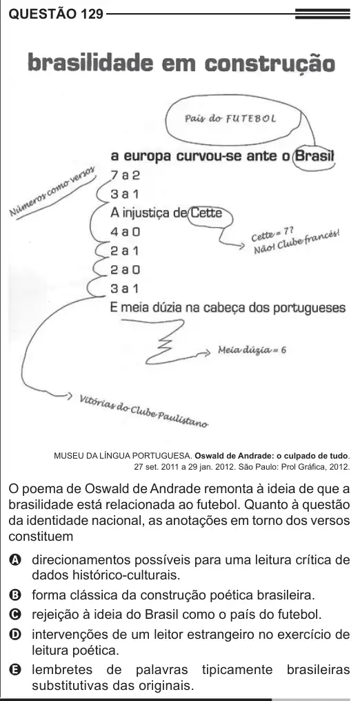 Imagem da questão 129 do ENEM 2013