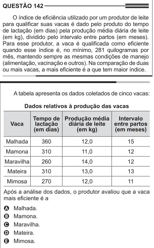 Imagem da questão 142 do ENEM 2013