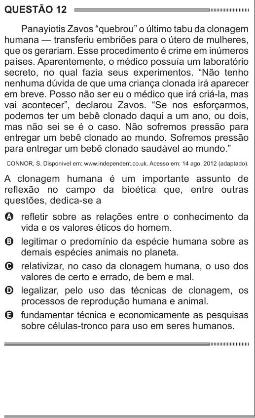 Imagem da questão 12 do ENEM 2014