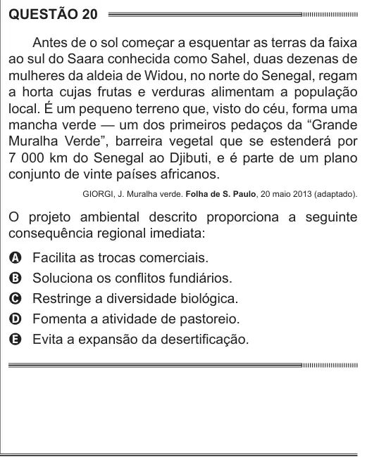 Imagem da questão 20 do ENEM 2014
