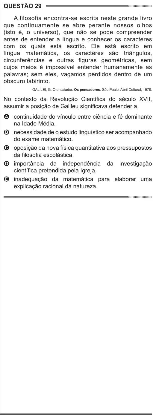 Imagem da questão 29 do ENEM 2014
