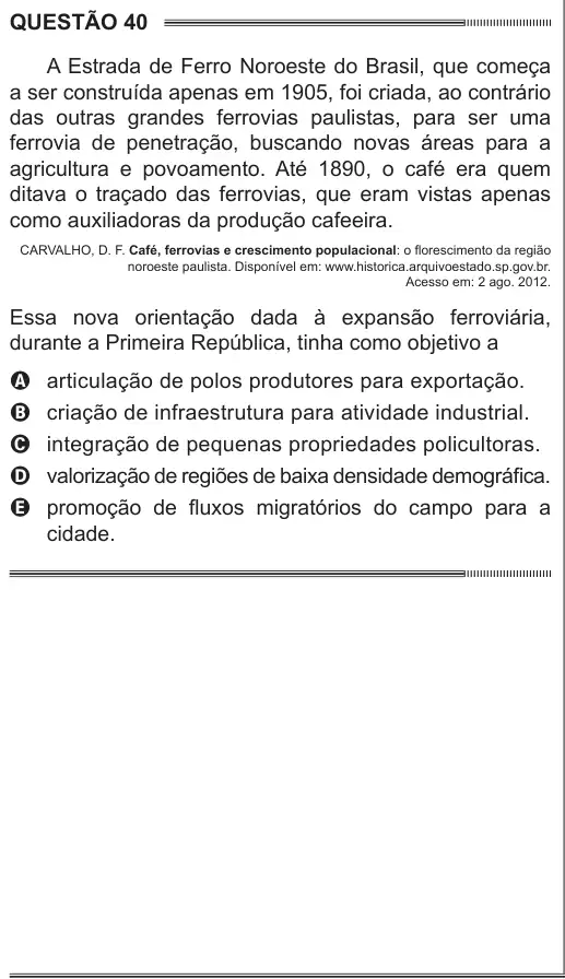 Imagem da questão 40 do ENEM 2014