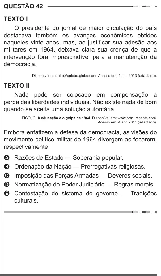 Imagem da questão 42 do ENEM 2014