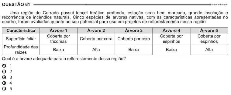 Imagem da questão 61 do ENEM 2014