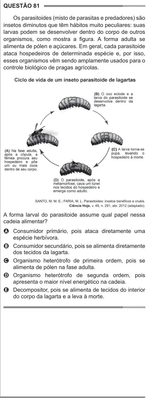 Imagem da questão 81 do ENEM 2014