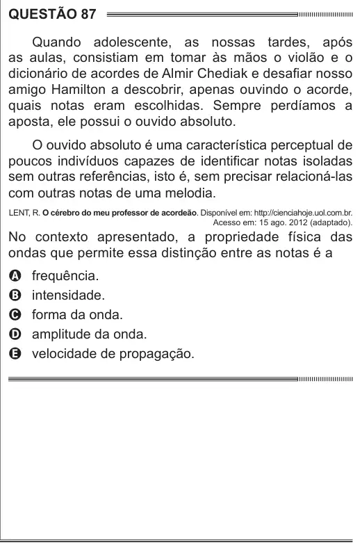 Imagem da questão 87 do ENEM 2014
