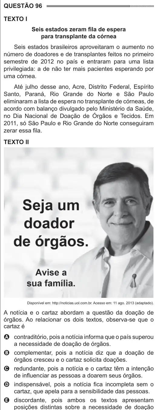 Imagem da questão 96 do ENEM 2014