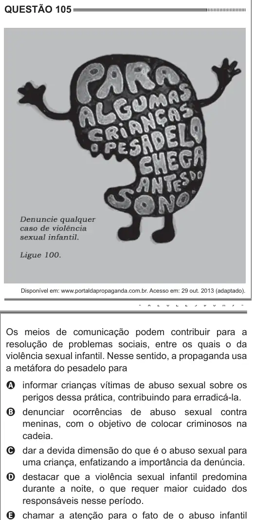 Imagem da questão 105 do ENEM 2014