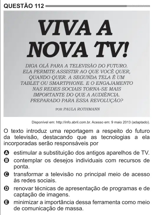 Imagem da questão 112 do ENEM 2014