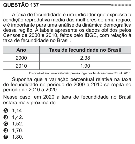 Imagem da questão 137 do ENEM 2014