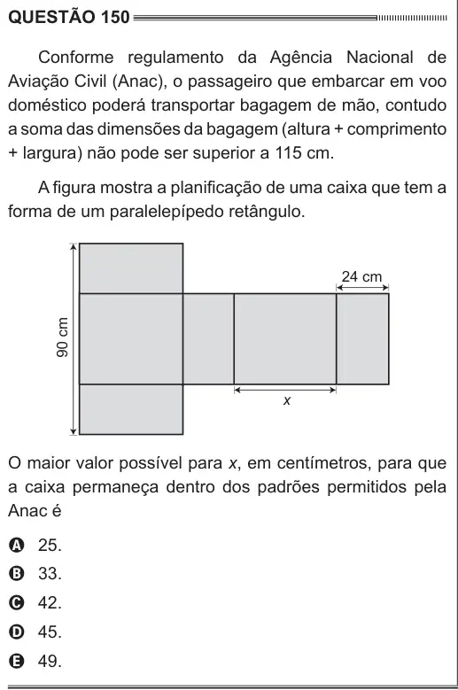Imagem da questão 150 do ENEM 2014