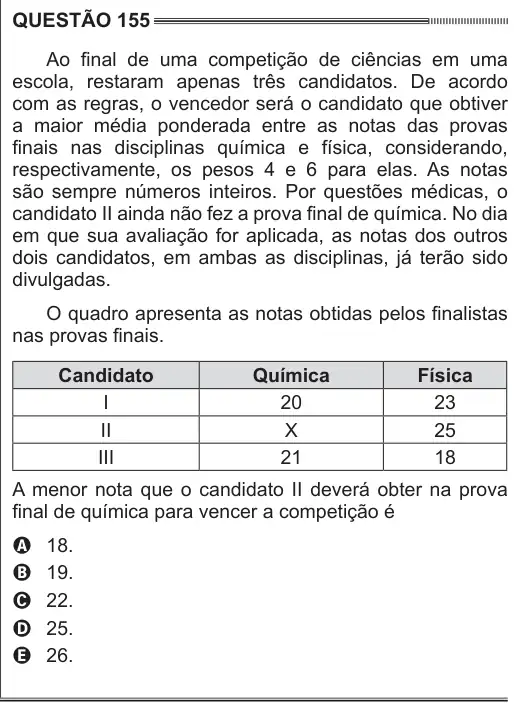 Imagem da questão 155 do ENEM 2014