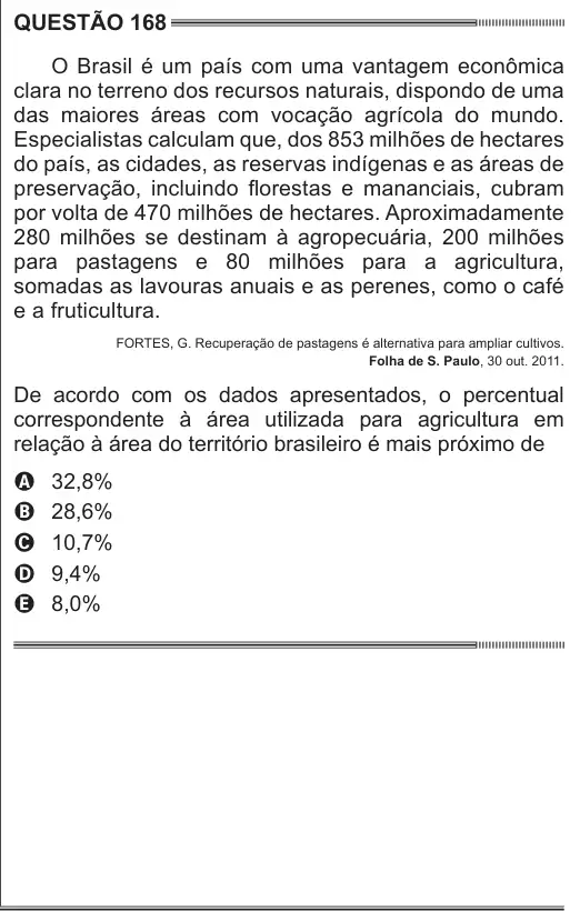 Imagem da questão 168 do ENEM 2014