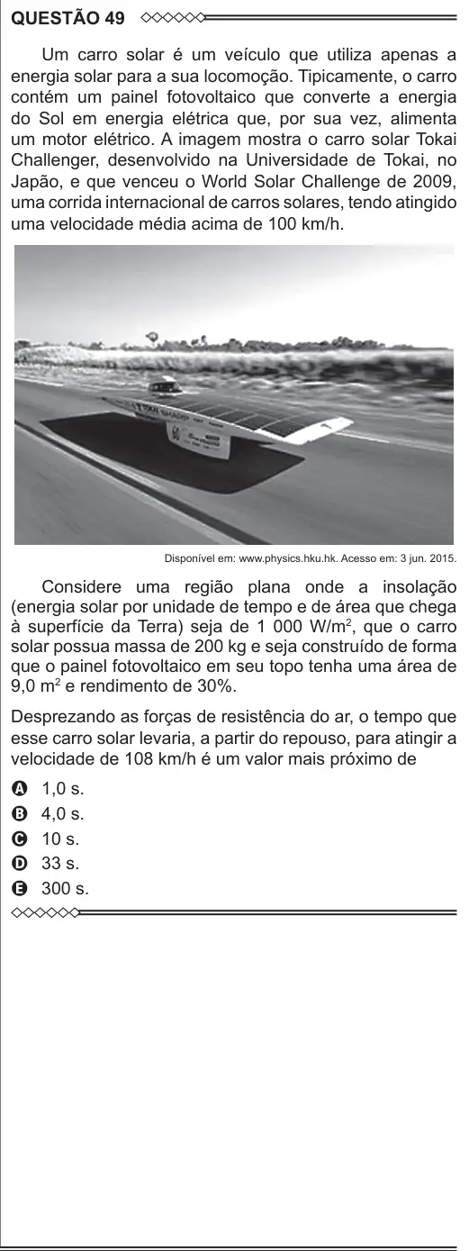 Imagem da questão 49 do ENEM 2015