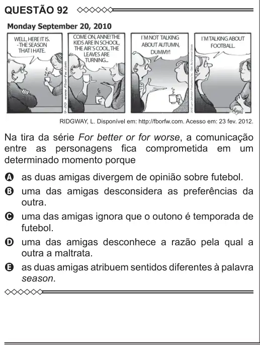 Imagem da questão 92 (inglês) do ENEM 2015
