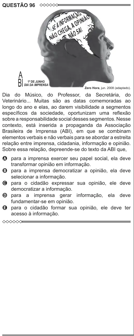 Imagem da questão 96 do ENEM 2015