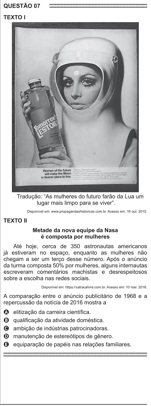Imagem da questão 7 do ENEM 2016