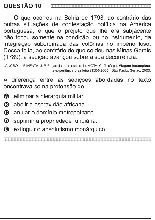 Imagem da questão 10 do ENEM 2016