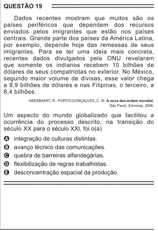 Imagem da questão 19 do ENEM 2016