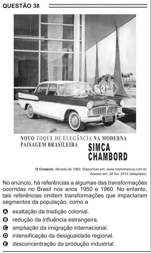 Imagem da questão 38 do ENEM 2016