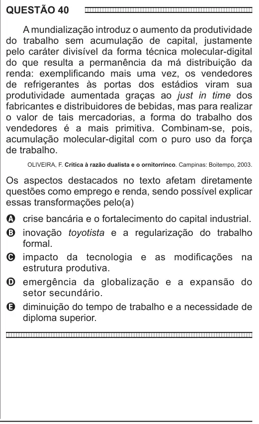 Imagem da questão 40 do ENEM 2016