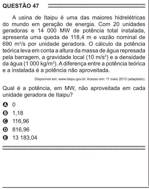 Imagem da questão 47 do ENEM 2016