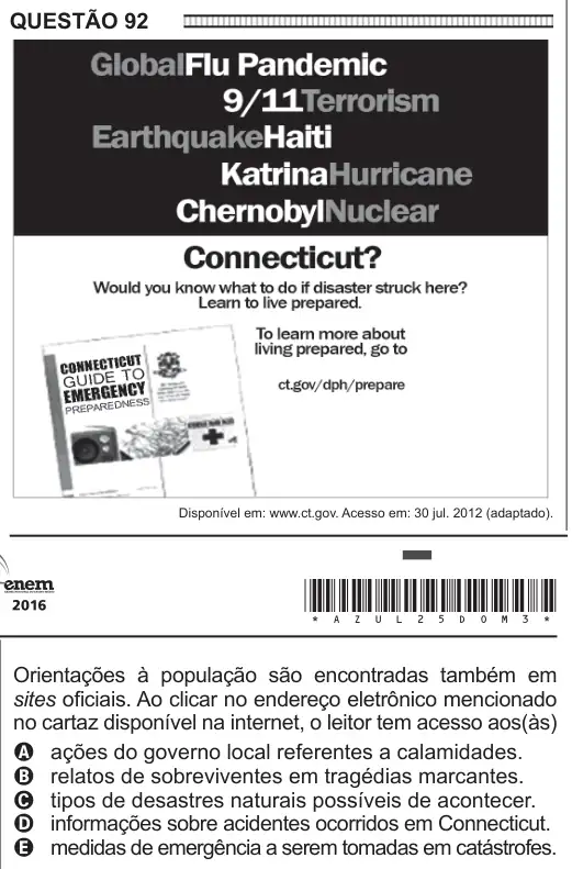 Imagem da questão 92 (inglês) do ENEM 2016