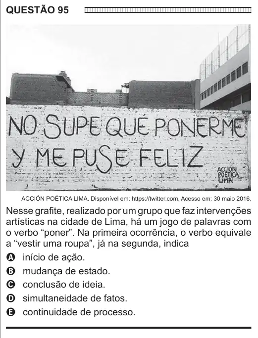 Imagem da questão 95 (espanhol) do ENEM 2016