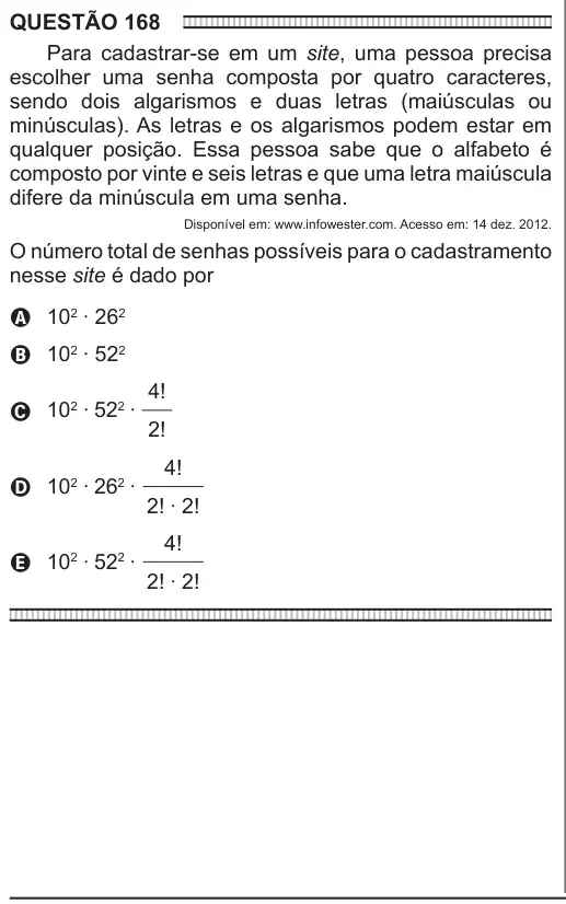 Imagem da questão 168 do ENEM 2016