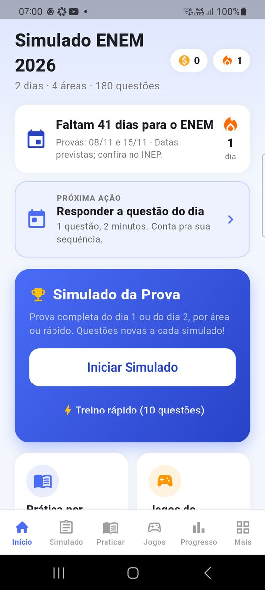 Tela inicial do Simulado ENEM 2026
